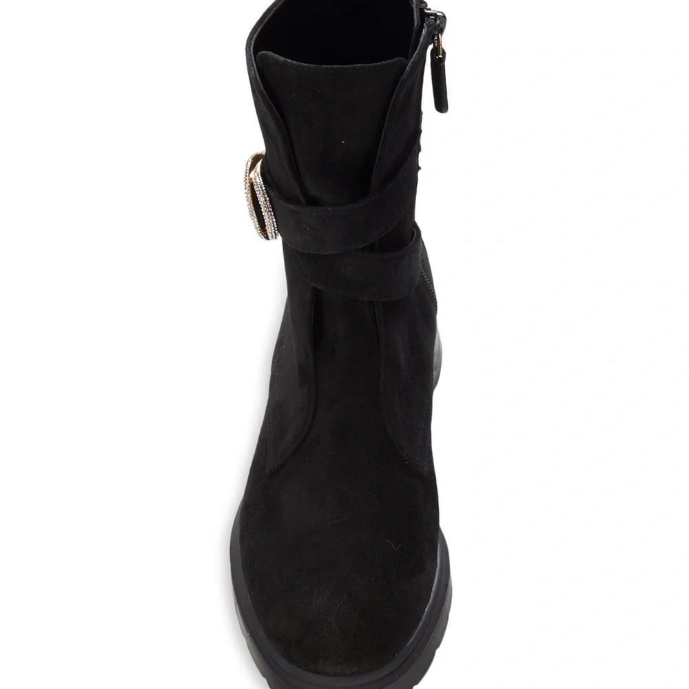 NEW STUART WEITZMAN 32MM Crystal Buckle Suede Ankle Boots